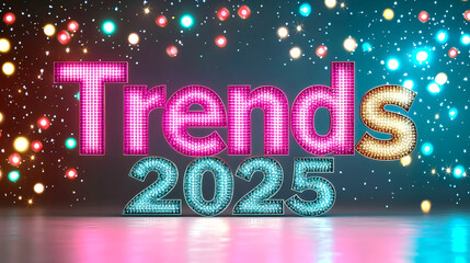 Poster - Bright and colorful display showcasing trends for the year 2025 with lights and sparkling elements