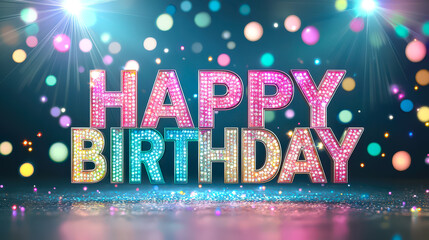 Poster - Colorful birthday celebration backdrop featuring sparkling lights and vibrant decorations