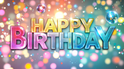 Poster - Colorful birthday celebration background with sparkles and disco balls highlighting festive atmosphere