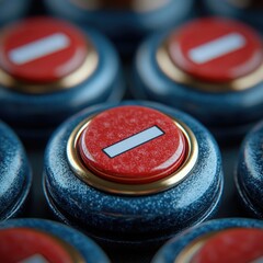Poster - a close-up shot of a bright red button on a keyboard, suitable for use in technology-related context
