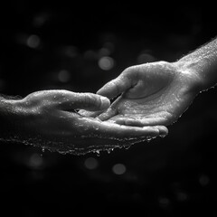Aufkleber - Two individuals reaching out in a dark environment