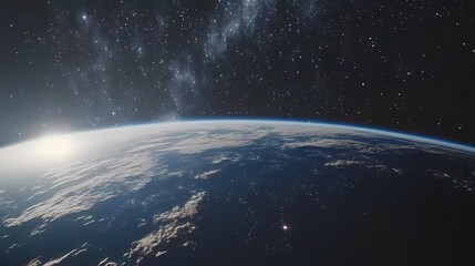 Wall Mural - earth from space with starry sky. stunning view of our planet earth from space, showing the blue hor