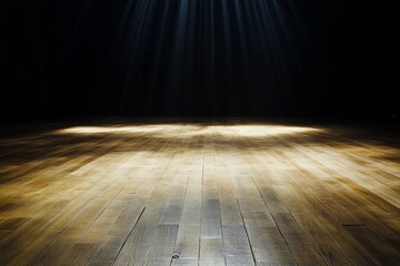 Wall Mural - spotlight illuminates a wooden floor in a dark room.