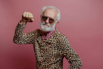 Poster - A person wearing a beard and a leopard print shirt, standing in a casual setting