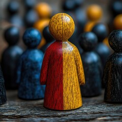 Poster - A group of wooden figures arranged in a decorative display, with details and textures