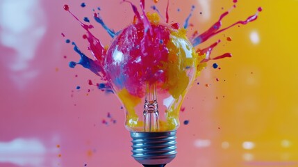 Poster - A colorful light bulb with paint splatters