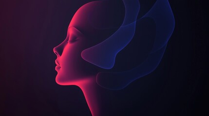 Poster - Artificial intelligence concept art featuring a woman's face emerging from vibrant neon waves, symbolizing the captivating fusion of technology and humanity in a digital realm