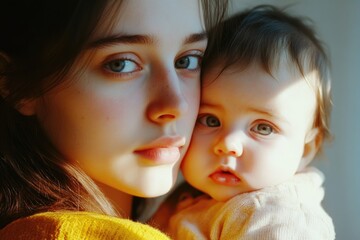 Poster - A mother holds her newborn baby close, expressing love and tenderness