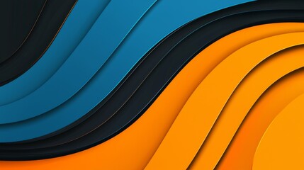 Poster - Smooth overlapping layers in vibrant orange, deep blue, and black form a visually captivating abstract composition, ideal for modern and dynamic designs