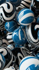 Poster - Shiny blue and white swirls decorating a cluster of reflective spheres creating a mesmerizing abstract composition, perfect for modern and stylish projects