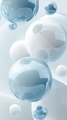 Poster - Light blue and white spheres floating gracefully in a softly illuminated environment, evoking a dreamlike and ethereal atmosphere filled with tranquility and serenity