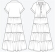 © JUSTDZINE - TIERED SHIRT DRESS WITH MAGYAR SLEEVES DETAIL DESIGNED FOR YOUNG WOMEN AND WOMEN IN VECTOR FILE