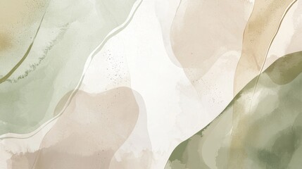 Poster - Soft green and beige watercolor splashes create an elegant abstract background, perfect for adding a touch of artistic flair to various design projects