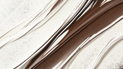 Poster - Creamy white and brown cosmetic products blending together, forming an exquisite marble effect enhanced by shimmering glitter particles, creating a luxurious and elegant appearance
