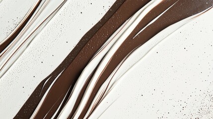 Poster - White and brown paint mixing together, creating an abstract pattern, with small water droplets scattered across the surface, adding a unique texture to the composition