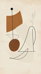 Poster - Geometric shapes and flowing lines intertwine in a minimalist and modern abstract composition, creating a sense of balance and harmony with a touch of earthy tones