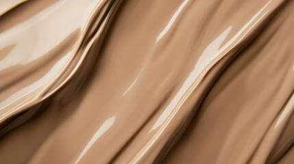 Poster - Beige liquid foundation makeup cream flowing gracefully across a beige background, creating smooth waves that highlight its luxurious texture and blend seamlessly with natural skin tones