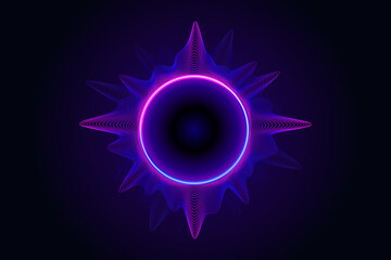 Poster - Circular soundwave, audio speaker neon equalizer symbol. glowing sound frequency illustration