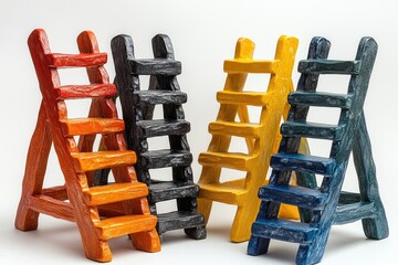 Poster - A collection of wooden ladders placed together, ideal for storage or display purposes