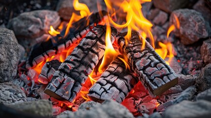 Poster - A close-up view of flames burning on a grill