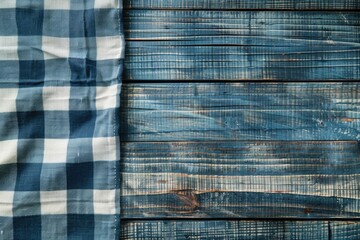 A close-up shot of a blue and white checkered table cloth, ideal for use in food or home decor photography