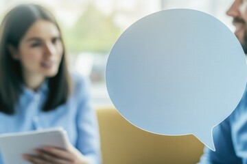 Aufkleber - A man and a woman engaged in a discussion, conveyed through a thought cloud