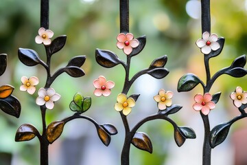 Poster - A close-up of a metal fence adorned with colorful flowers