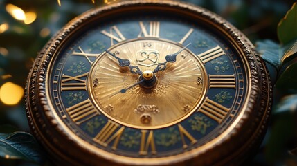 Poster - A detailed shot of a clock face nestled among the branches of a tree, suitable for use in editorial or advertising contexts
