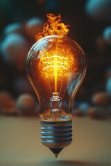 Poster - A light bulb with flames burning inside, representing warmth and light