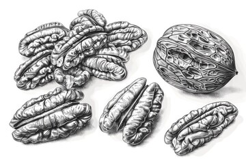 Poster - A collection of walnuts on a surface