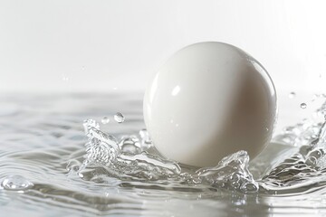 Poster - A white egg breaks the surface tension of calm water