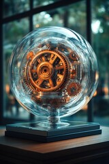 Aufkleber - A transparent glass ball containing a clock mechanism
