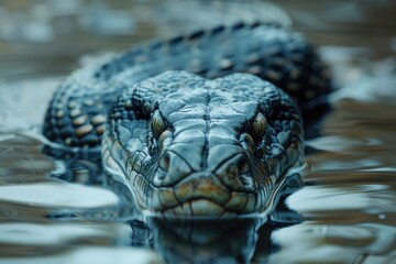 Poster - A close-up shot of an alligator's head submerged in water, perfect for use in wildlife or nature-themed projects