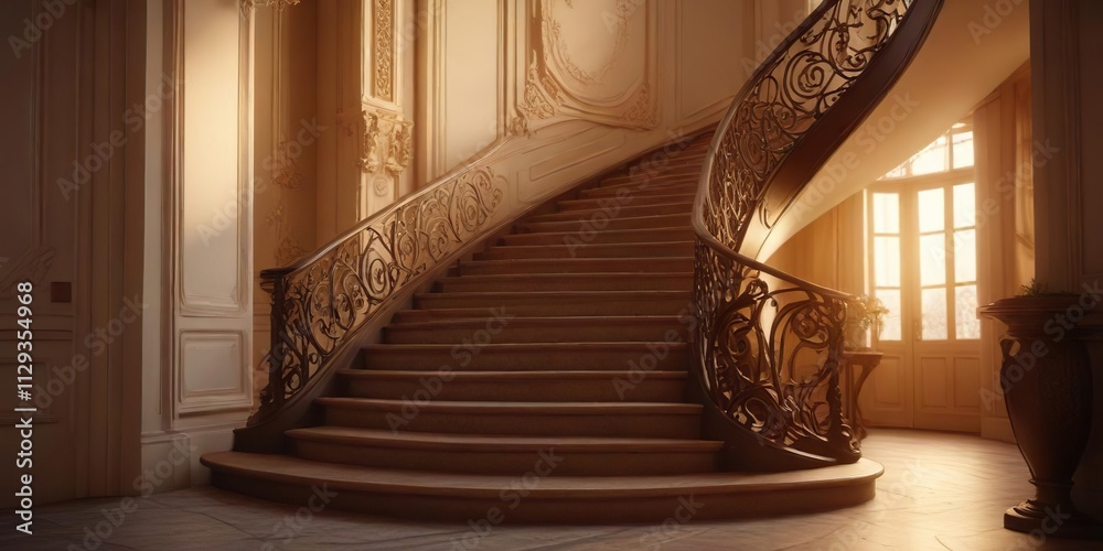 Staircase in Art Nouveau style featuring sinuous curves and ...