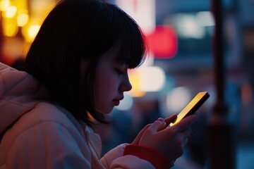 Poster - A young girl is focused on her mobile phone