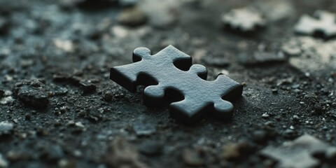 Poster - A single puzzle piece sits on the ground, ready to be used in a larger puzzle