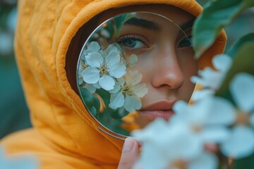 Aufkleber - A person looks closely at something using a magnifying glass, possibly for investigation or curiosity