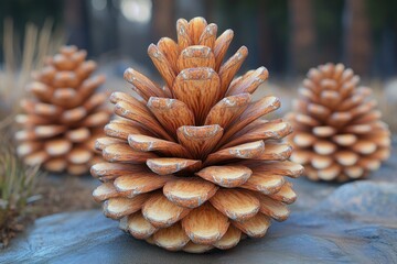 Poster - A group of pine cones sitting on top of a rock, great for nature and outdoor themes