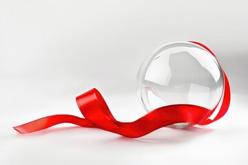 Poster - A red ribbon wraps around a glass ball, perfect for decoration or gift wrapping