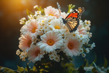 Poster - A colorful butterfly perches on a vibrant bouquet of flowers