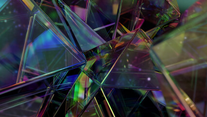 Poster - Abstract colorful light streaks flow outward on a background of black.  Geometric gemstone surface template with an abstract design for art and technology displays. 