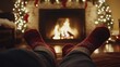 © kvladimirv - Cozy Winter Evening by the Fireplace with Red Holiday Socks