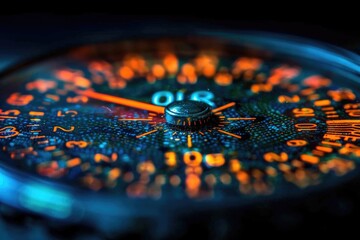 Poster - Close-up shot of a watch with a glowing face, ideal for use in designs related to time, technology or fashion