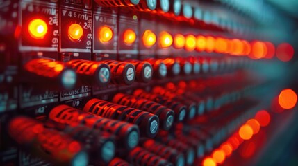 Poster - A close-up shot of a control panel with red warning lights illuminated