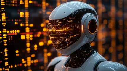 Poster - AI robot automating data entry and analysis in a modern digital workspace during the evening