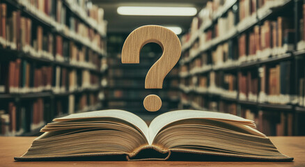 Poster - Explore knowledge and curiosity in a library filled with books and questions