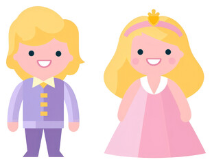 Canvas Print - PNG Prince and princess cartoon cute doll.