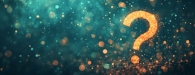 Aufkleber - Sparkling question mark amidst shimmering bokeh lights creates an atmosphere of curiosity and wonder in a vibrant composition