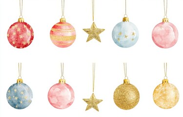 Canvas Print - A watercolor painting of Christmas tree balls, highlighting a festive ornament.