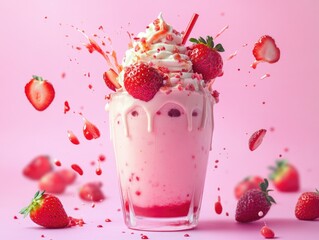 Wall Mural - Strawberry milkshake with whipped cream